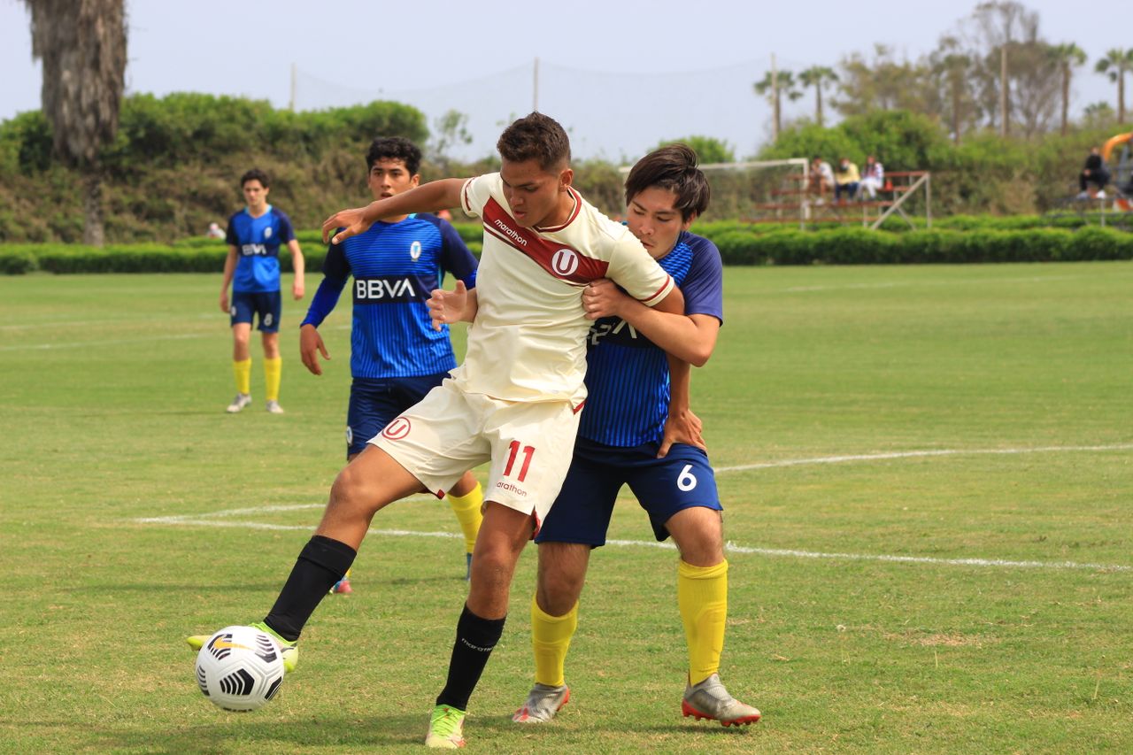 Action-packed soccer match with players vying for control on a lush green field.